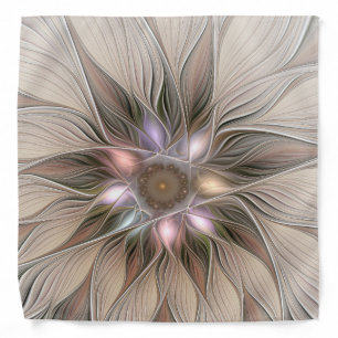 Joyful Flower Abstract Beige Brown Floral Fractal Bandana