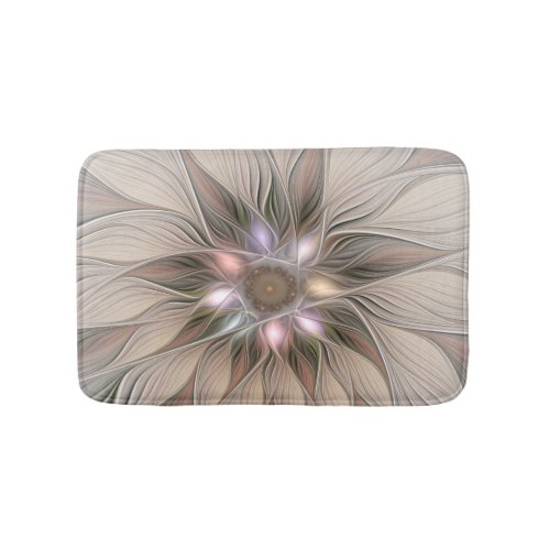 Joyful Flower Abstract Beige Brown Floral Fractal Bath Mat