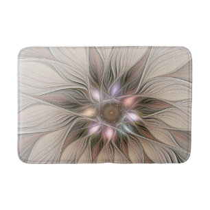 Joyful Flower Abstract Beige Brown Floral Fractal Bath Mat