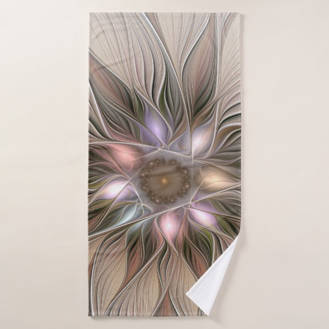 Joyful Flower Abstract Beige Brown Floral Fractal Bath Towel (Bath Towel)