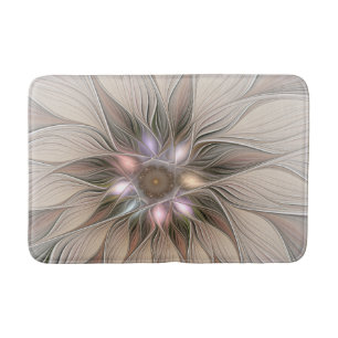Joyful Flower Abstract Beige Brown Floral Fractal Bathroom Mat