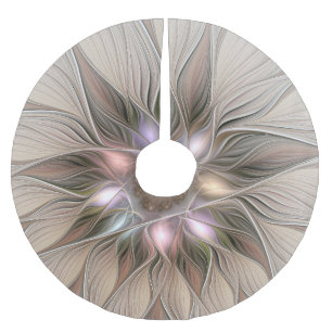 Joyful Flower Abstract Beige Brown Floral Fractal Brushed Polyester Tree Skirt