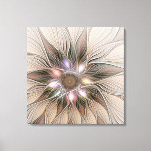 Joyful Flower Abstract Beige Brown Floral Fractal Canvas Print