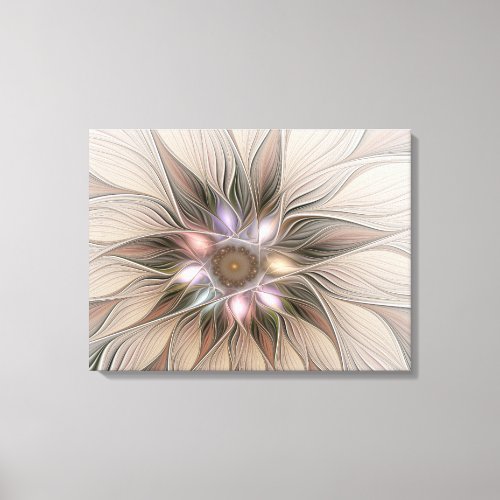 Joyful Flower Abstract Beige Brown Floral Fractal Canvas Print