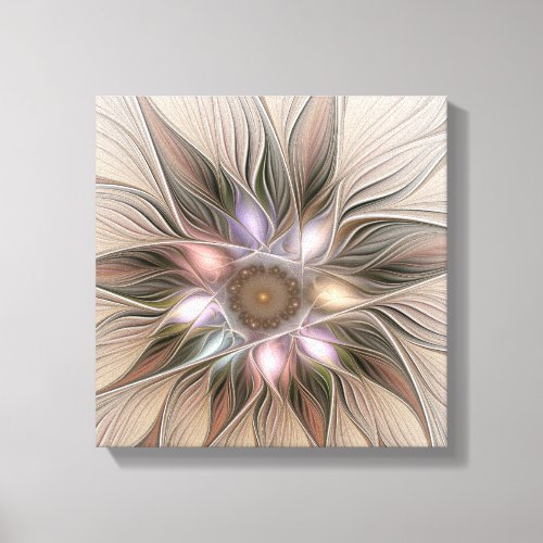 Joyful Flower Abstract Beige Brown Floral Fractal Canvas Print