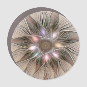 Joyful Flower Abstract Beige Brown Floral Fractal Car Magnet