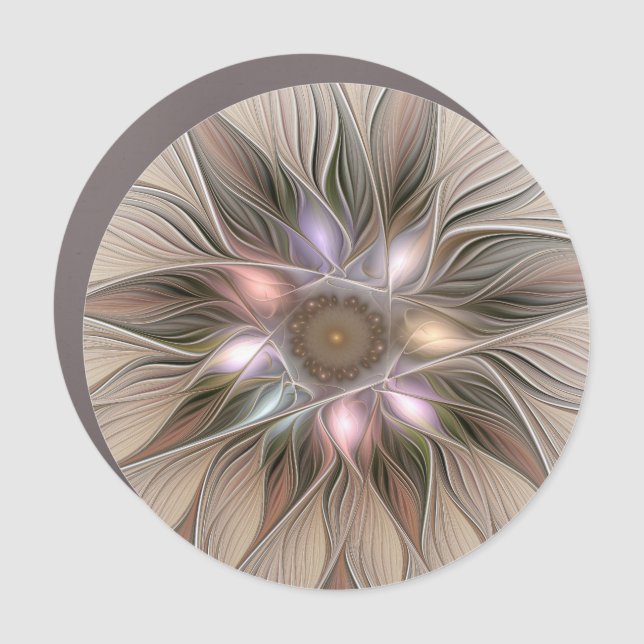 Joyful Flower Abstract Beige Brown Floral Fractal Car Magnet (Front)