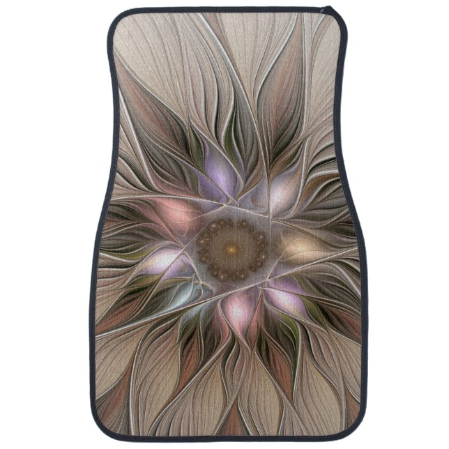 Joyful Flower Abstract Beige Brown Floral Fractal Car Mat (Front)
