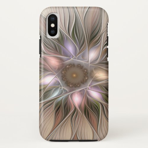 Joyful Flower Abstract Beige Brown Floral Fractal iPhone X Case