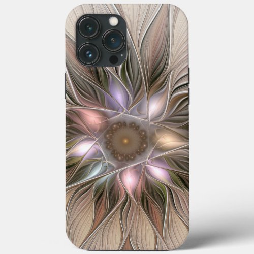 Joyful Flower Abstract Beige Brown Floral Fractal iPhone 13 Pro Max Case