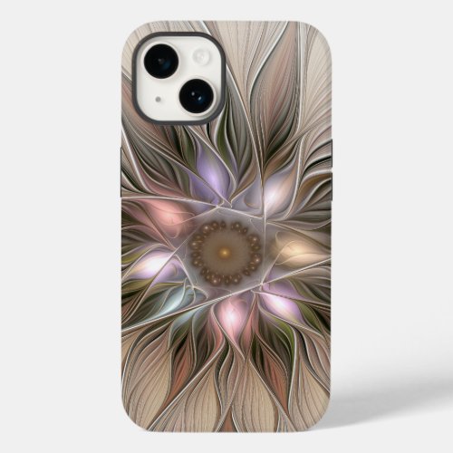 Joyful Flower Abstract Beige Brown Floral Fractal Case_Mate iPhone 14 Case
