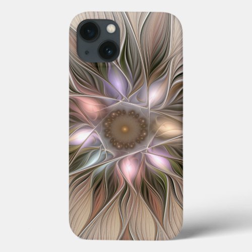 Joyful Flower Abstract Beige Brown Floral Fractal iPhone 13 Case