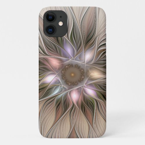 Joyful Flower Abstract Beige Brown Floral Fractal iPhone 11 Case