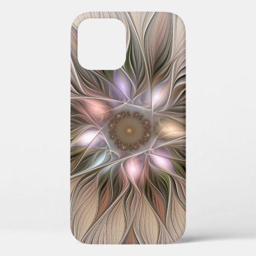 Joyful Flower Abstract Beige Brown Floral Fractal iPhone 12 Pro Case