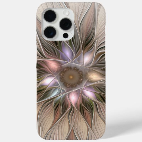 Joyful Flower Abstract Beige Brown Floral Fractal iPhone 15 Pro Max Case