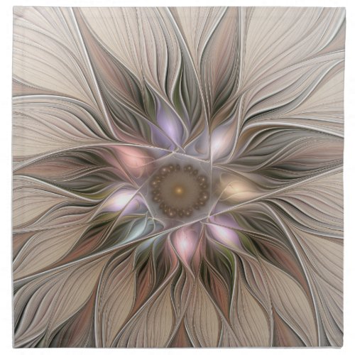 Joyful Flower Abstract Beige Brown Floral Fractal Cloth Napkin