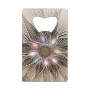 Joyful Flower Abstract Beige Brown Floral Fractal Credit Card Bottle Opener
