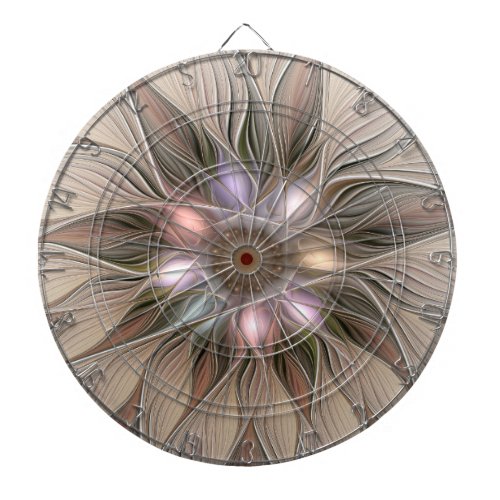 Joyful Flower Abstract Beige Brown Floral Fractal Dart Board