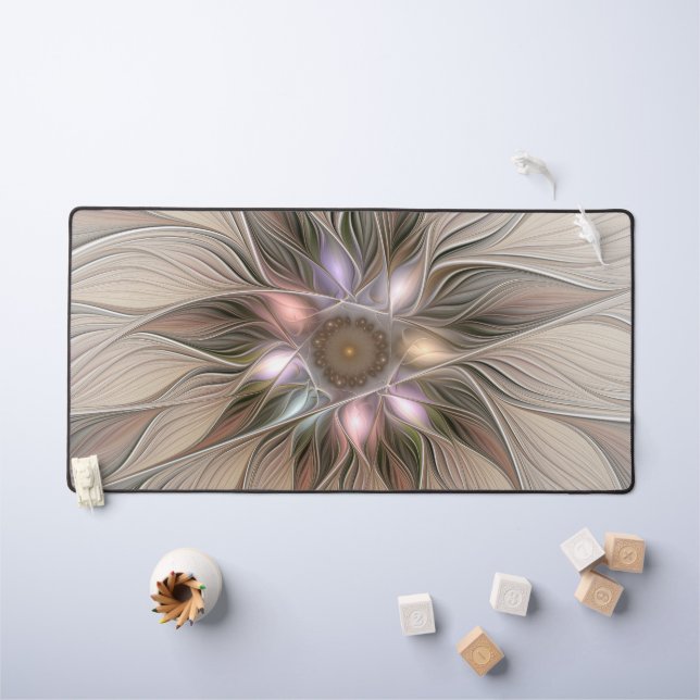 Joyful Flower Abstract Beige Brown Floral Fractal Desk Mat (Kids Table)