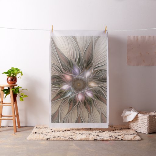 Joyful Flower Abstract Beige Brown Floral Fractal Fabric