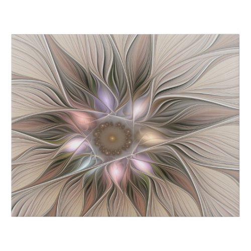Joyful Flower Abstract Beige Brown Floral Fractal Faux Canvas Print