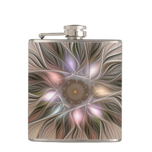 Joyful Flower Abstract Beige Brown Floral Fractal Flask