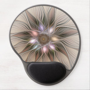 Joyful Flower Abstract Beige Brown Floral Fractal Gel Mouse Pad
