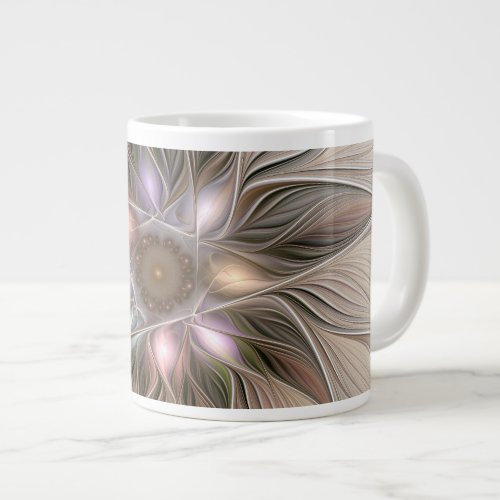 Joyful Flower Abstract Beige Brown Floral Fractal Giant Coffee Mug