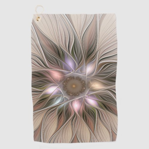 Joyful Flower Abstract Beige Brown Floral Fractal Golf Towel