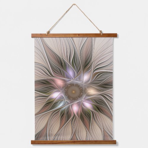 Joyful Flower Abstract Beige Brown Floral Fractal Hanging Tapestry