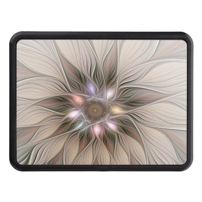 Joyful Flower Abstract Beige Brown Floral Fractal Hitch Cover (Front)
