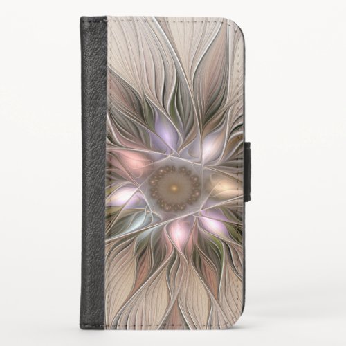 Joyful Flower Abstract Beige Brown Floral Fractal iPhone XS Wallet Case