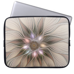 Joyful Flower Abstract Beige Brown Floral Fractal Laptop Sleeve