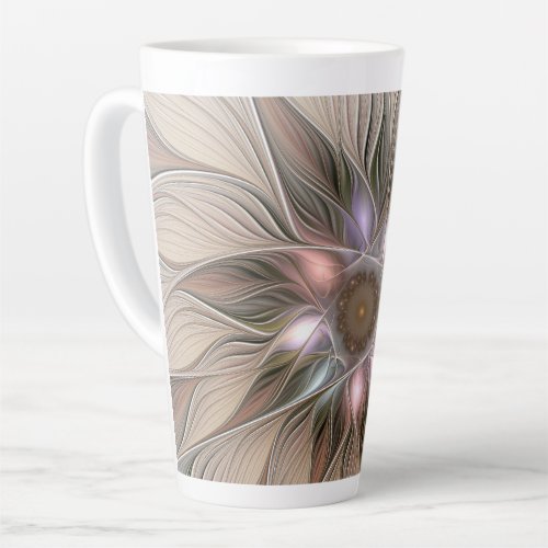 Joyful Flower Abstract Beige Brown Floral Fractal Latte Mug