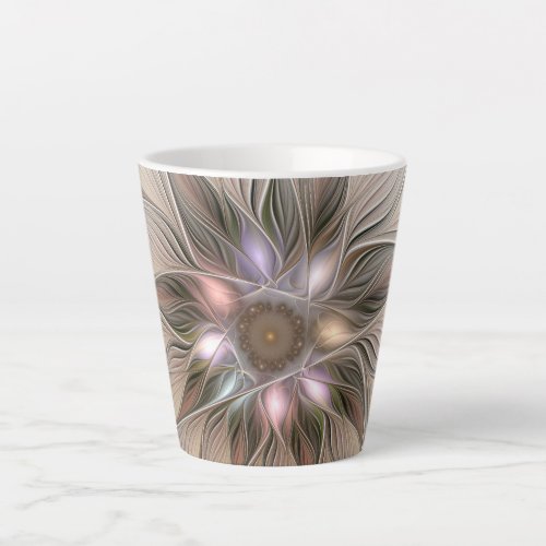 Joyful Flower Abstract Beige Brown Floral Fractal Latte Mug