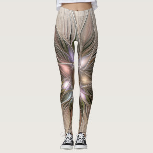 Joyful Flower Abstract Beige Brown Floral Fractal Leggings