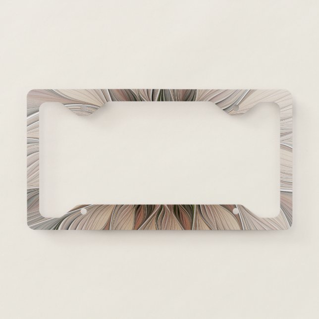 Joyful Flower Abstract Beige Brown Floral Fractal License Plate Frame (Front)