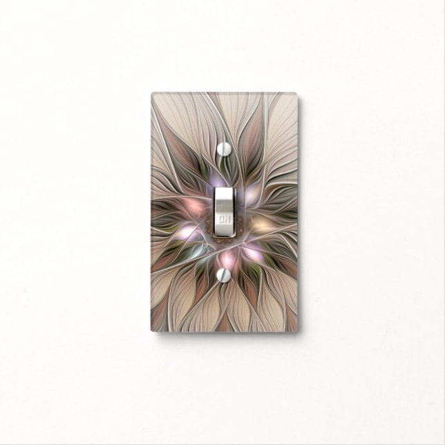 Joyful Flower Abstract Beige Brown Floral Fractal Light Switch Cover (In Situ)