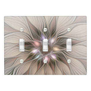 Joyful Flower Abstract Beige Brown Floral Fractal Light Switch Cover