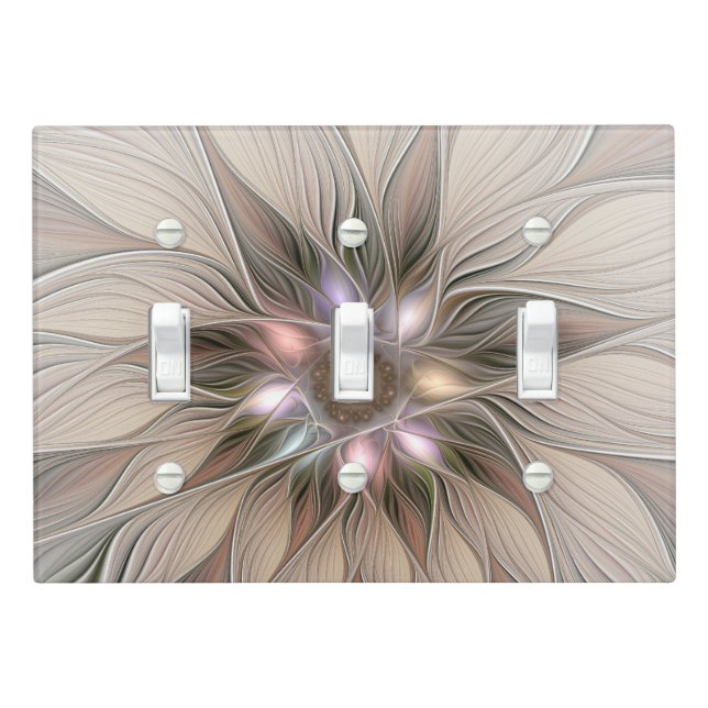 Joyful Flower Abstract Beige Brown Floral Fractal Light Switch Cover (In Situ)