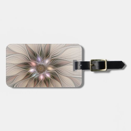 Joyful Flower Abstract Beige Brown Floral Fractal Luggage Tag