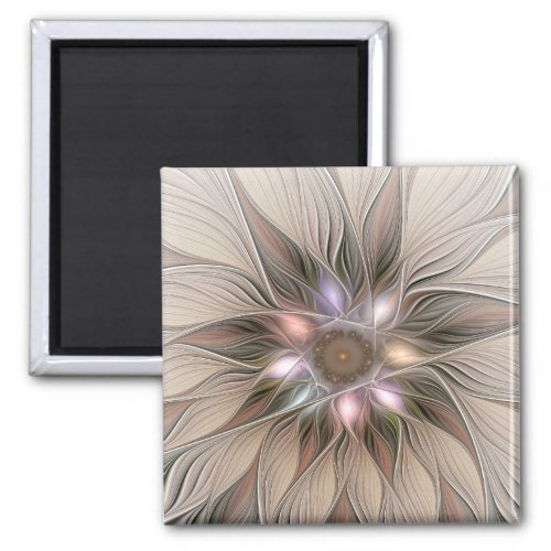 Joyful Flower Abstract Beige Brown Floral Fractal Magnet