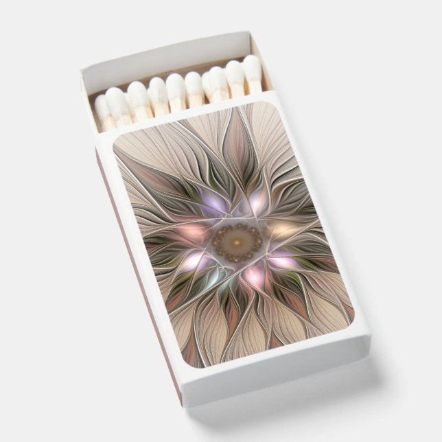 Joyful Flower Abstract Beige Brown Floral Fractal Matchboxes (Front Open)