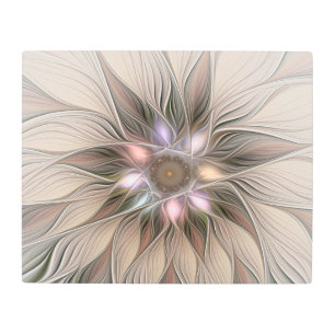 Joyful Flower Abstract Beige Brown Floral Fractal Metal Print