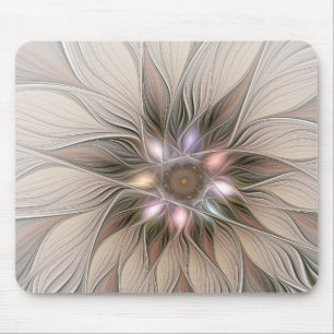 Joyful Flower Abstract Beige Brown Floral Fractal Mouse Pad