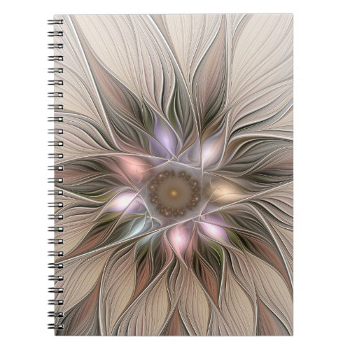 Joyful Flower Abstract Beige Brown Floral Fractal Notebook