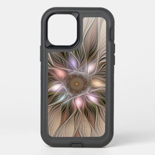 Joyful Flower Abstract Beige Brown Floral Fractal OtterBox Defender iPhone 12 Pro Case