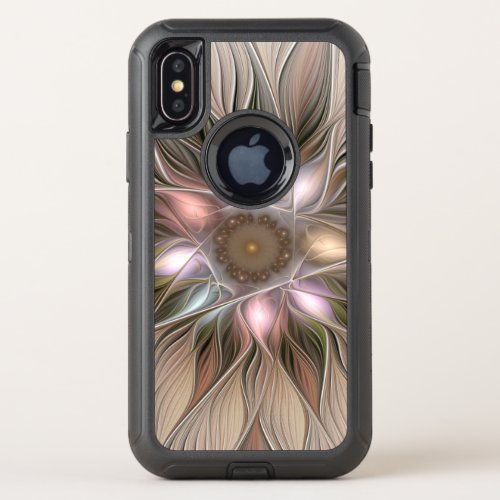 Joyful Flower Abstract Beige Brown Floral Fractal OtterBox Defender iPhone X Case