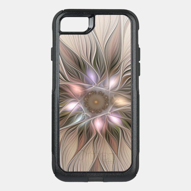 Joyful Flower Abstract Beige Brown Floral Fractal Otterbox iPhone Case (Back)