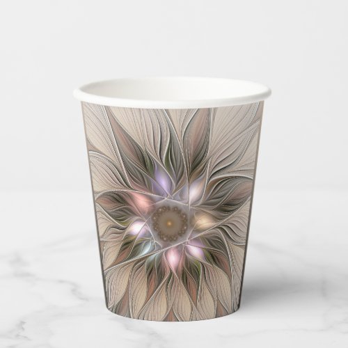 Joyful Flower Abstract Beige Brown Floral Fractal Paper Cups